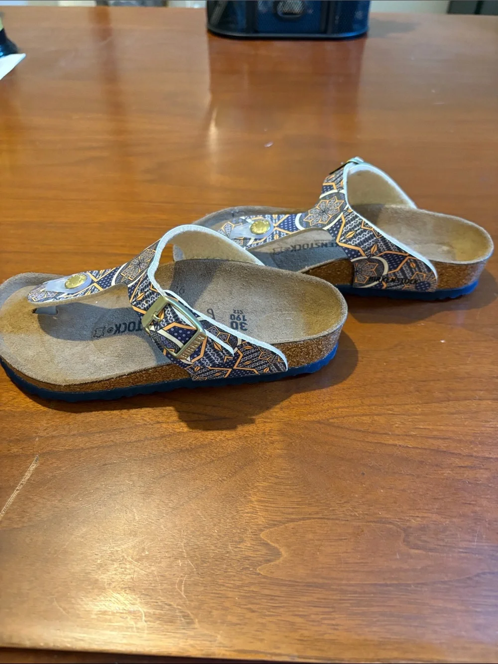 Birkenstock Blue and Tan Patterned Thong Sandals for Women